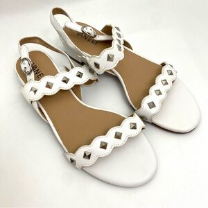 Vaneli Flat Sandals 7.5 M White Leather Studded Ankle Strap Open Toe